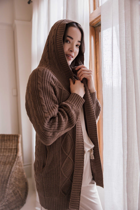 Olivia-Hooded Cable Cardigan